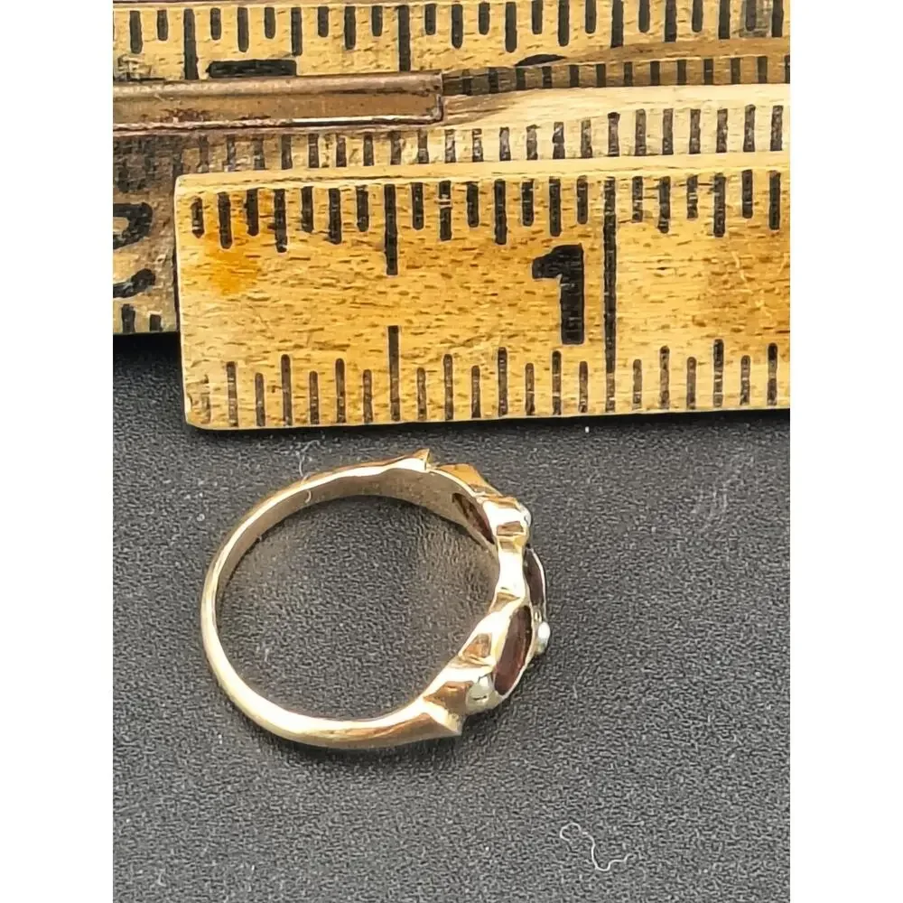 Vintage 14K Gold Red Glass Paste & Seed Pearl Ring 2.10g Size 6 Victorian Style